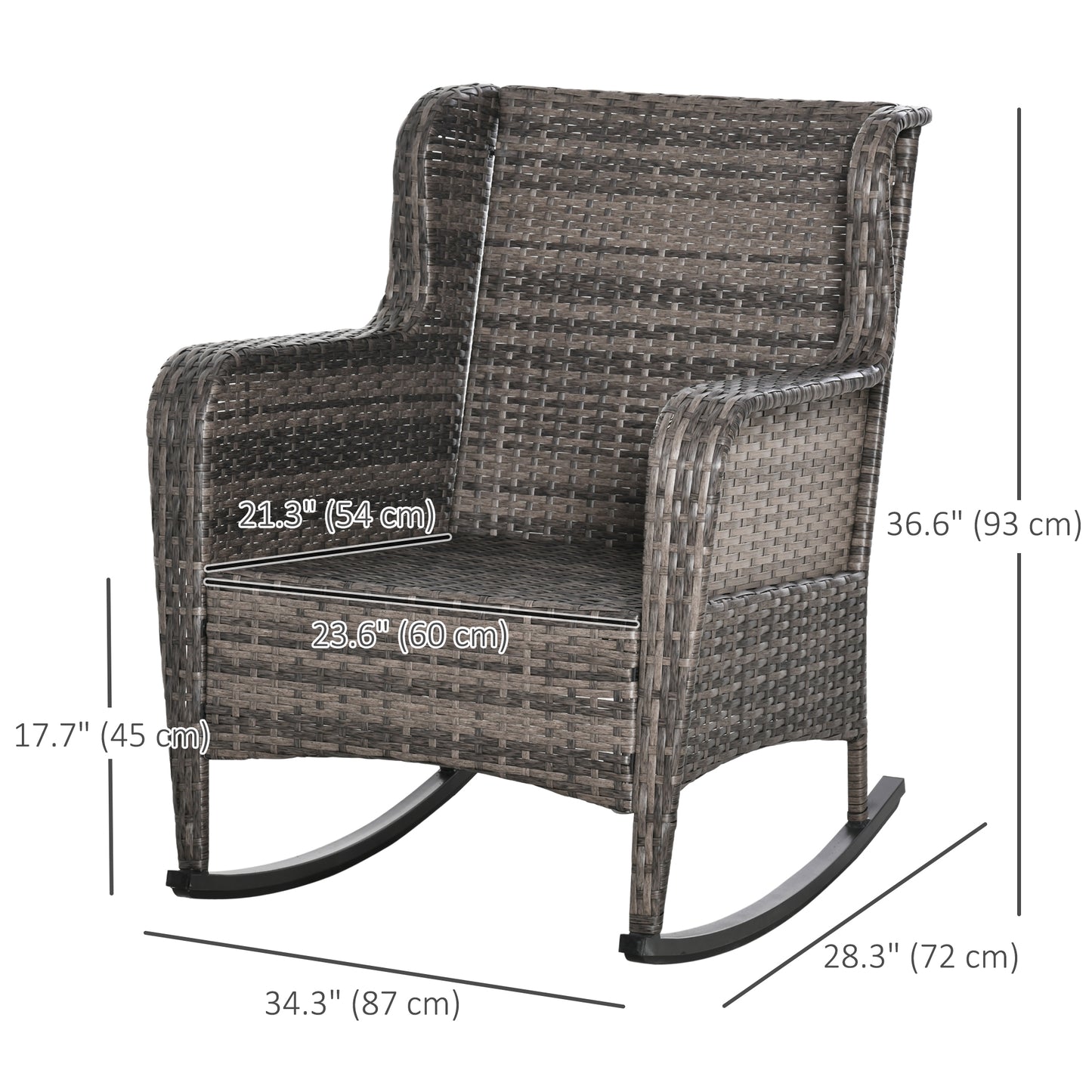 Outsunny Outdoor Wicker Rocking Chair, PE Rattan Porch Rocker with Cushions, Grey
