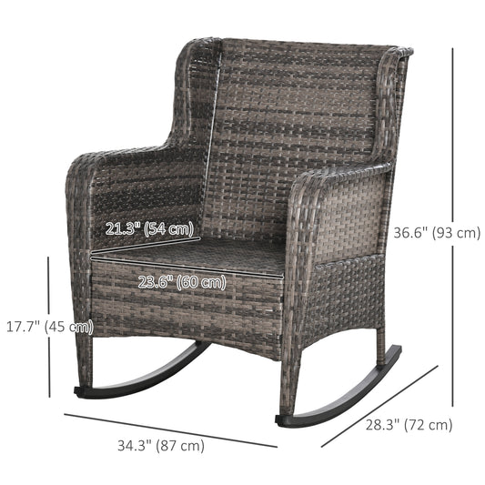 Outsunny Outdoor Wicker Rocking Chair, PE Rattan Porch Rocker with Cushions, Grey