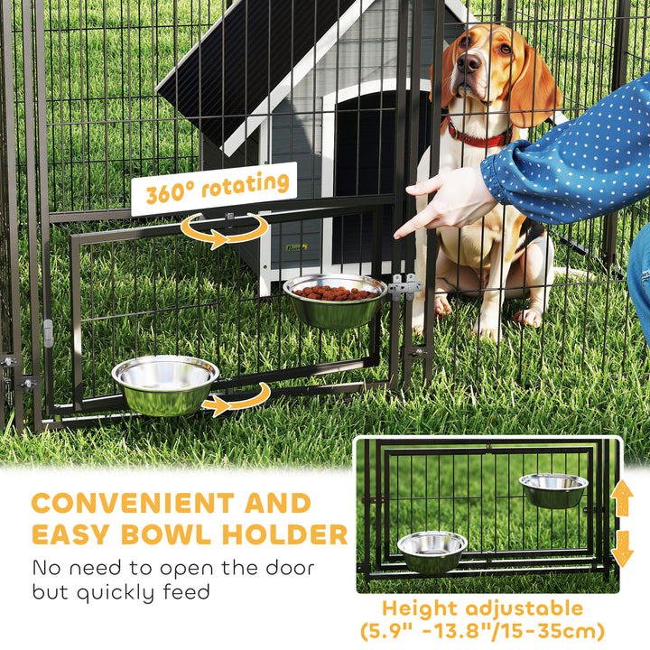 PawHut Large Outdoor Dog Kennel with 2 Rooms, Rotating & Adjustable Height Bowls, 13.5' x 9.4' x 5.1'