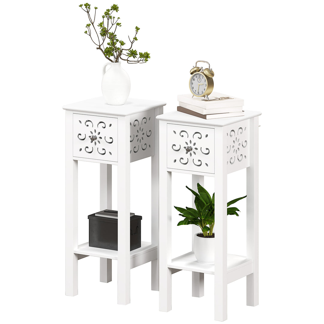 HOMCOM Nightstand Set of 2 with Drawer and Open Storage Shelf White