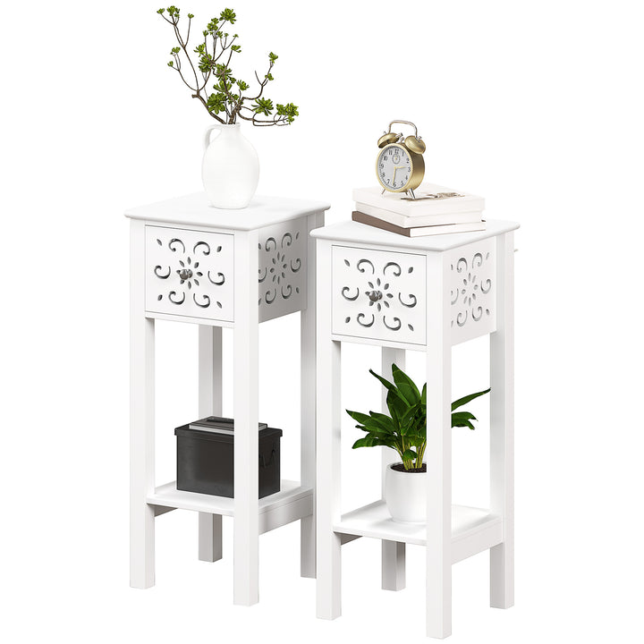 HOMCOM Nightstand Set of 2 with Drawer and Open Storage Shelf White