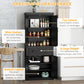 HOMCOM 72.5" Kitchen Pantry Cabinet, Freestanding Storage Cabinet with 4 Doors, Drawer and Adjustable Shelves, Black