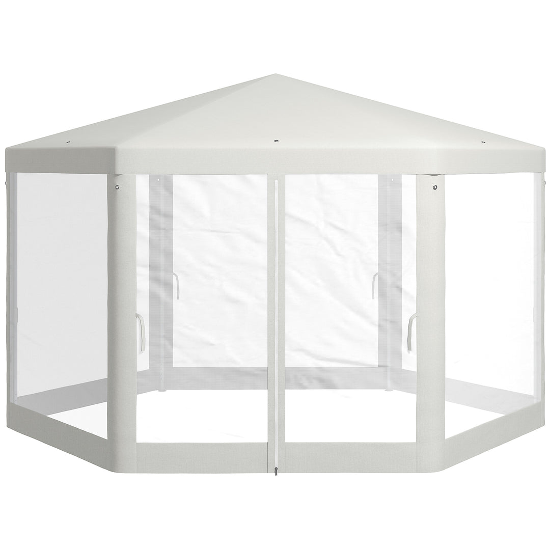 Outsunny Φ13' Hexagon Party Tent Patio Gazebo Outdoor Activity Event Canopy Quick Sun Shelter Pavilion with Netting Mesh Sidewall Cream White