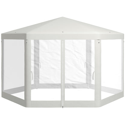 Outsunny Î¦13' Hexagon Party Tent Patio Gazebo Outdoor Activity Event Canopy Quick Sun Shelter Pavilion with Netting Mesh Sidewall Cream White