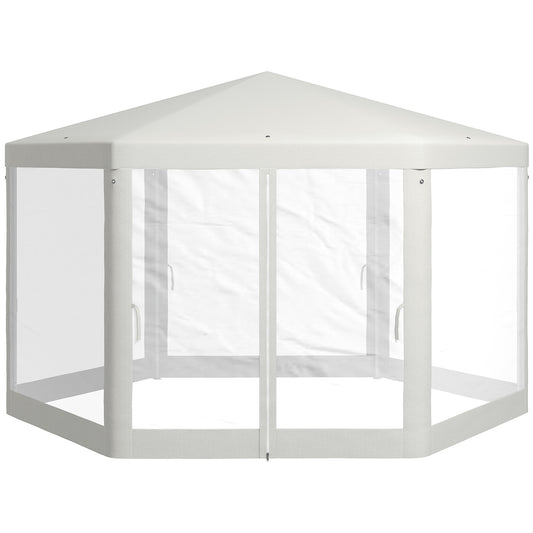 Outsunny Î¦13' Hexagon Party Tent Patio Gazebo Outdoor Activity Event Canopy Quick Sun Shelter Pavilion with Netting Mesh Sidewall Cream White