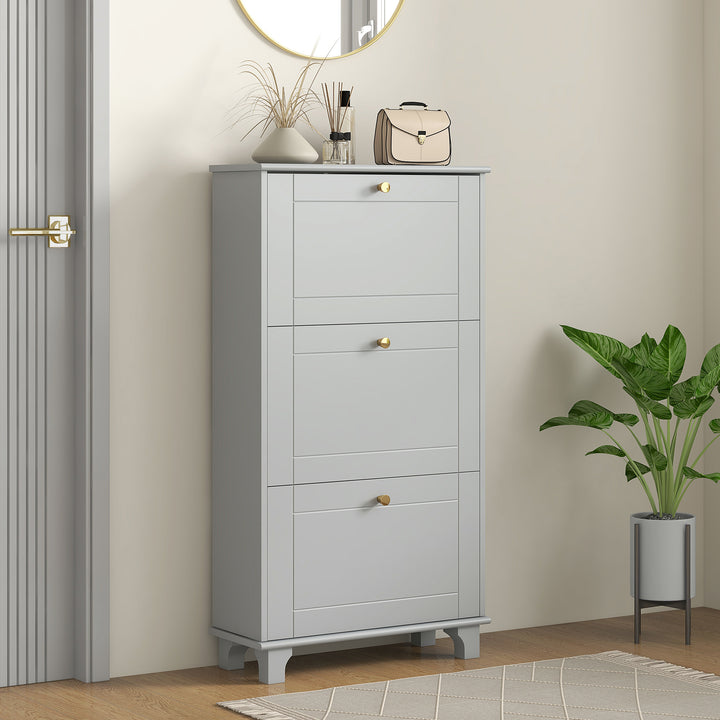 HOMCOM Narrow Shoe Storage with 3 Flip Drawers and Adjustable Shelves, Shoe Cabinet Organizer for 12 Pairs of Shoes, White