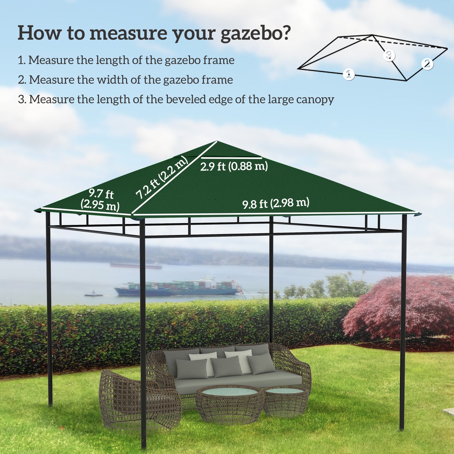 Outsunny 10' x 10' Square Gazebo Canopy Replacement UV Protected Top Cover Sun Shade Coffee