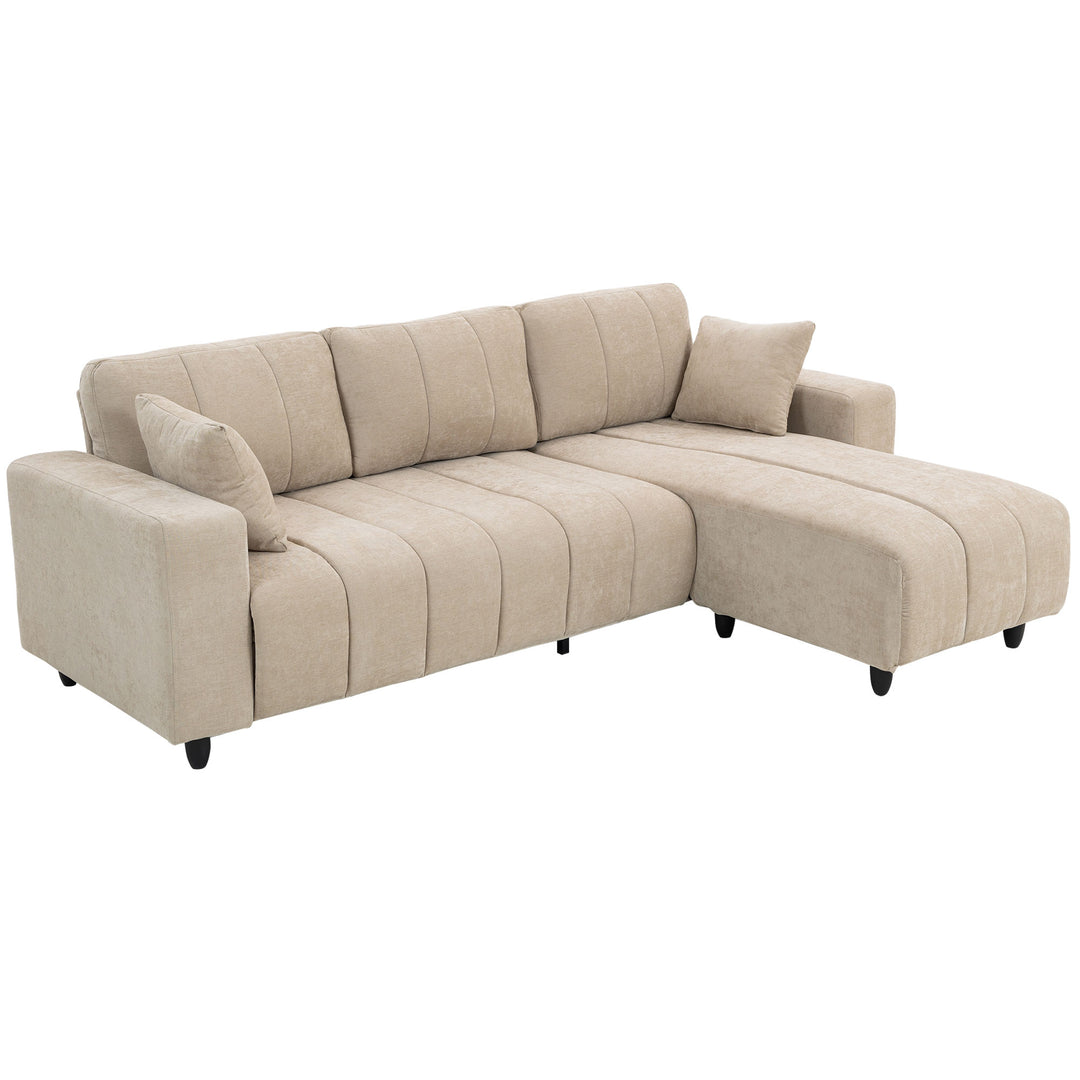 HOMCOM Sectional Couch with Integrated Seat, 3 Seater L-Shaped Sofa with Changeable Chaise, Spring Cushion, 2 Pillows, Grey