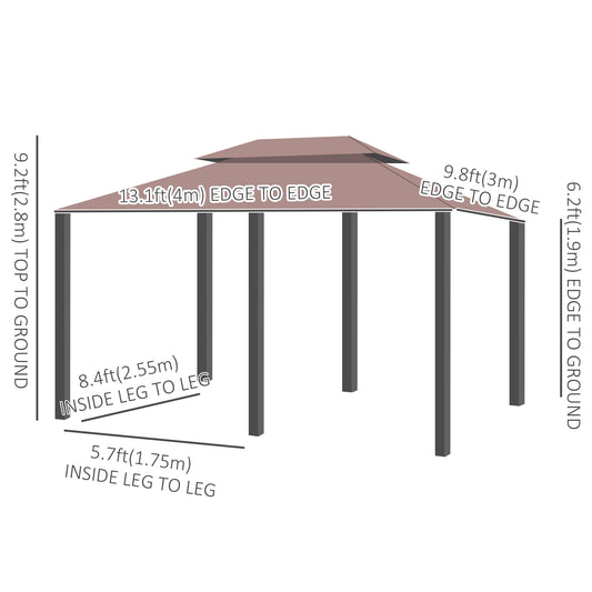 Outsunny 10' x 13' Patio Gazebo, Outdoor 2-Tiers Garden Canopy Yard Sunshade Shelter with Curtains, Khaki