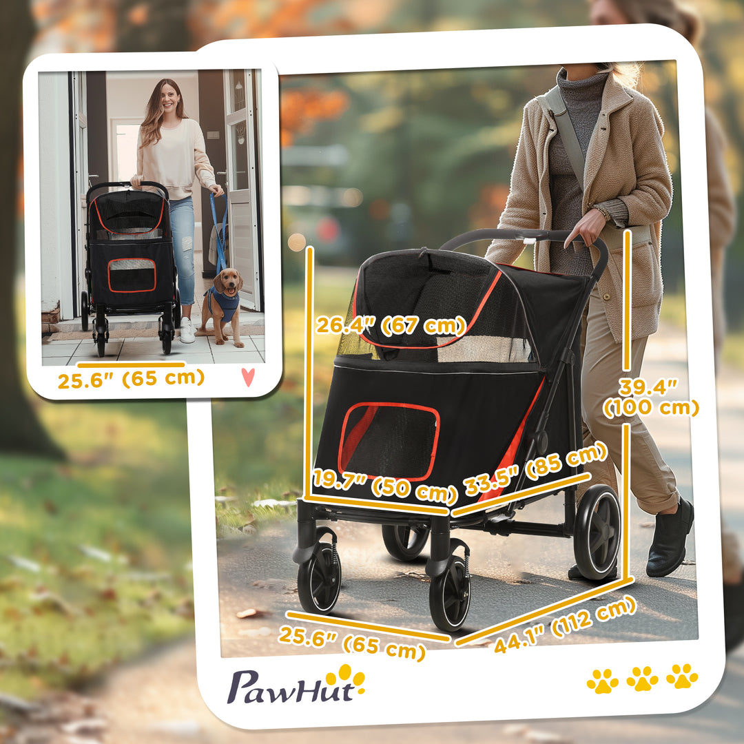PawHut Foldable Pet Stroller with Universal Front Wheels, Shock Absorber, Dog Cat Carriage for Large & Medium Dogs, Dark Grey