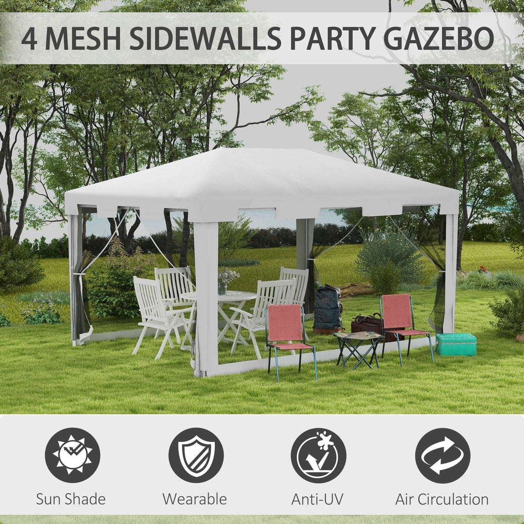 Outsunny 10x13ft Gazebo Party Tent Outdoor Canopy Garden Sun Shade w/Mesh Sidewalls, White