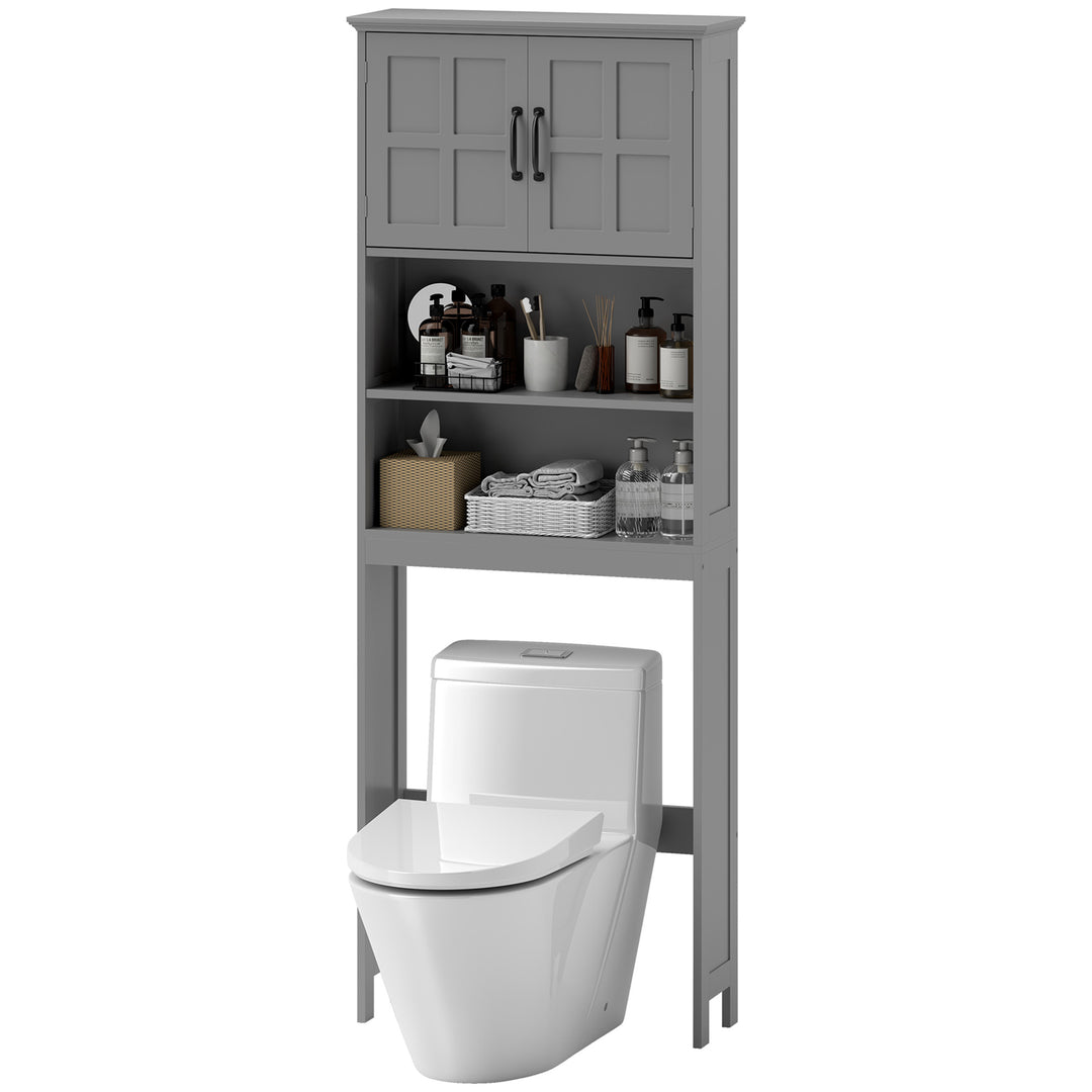 kleankin Modern Over The Toilet Storage, Bathroom Cabinets Over Toilet with Open Shelves and Double Door Cabinet, White