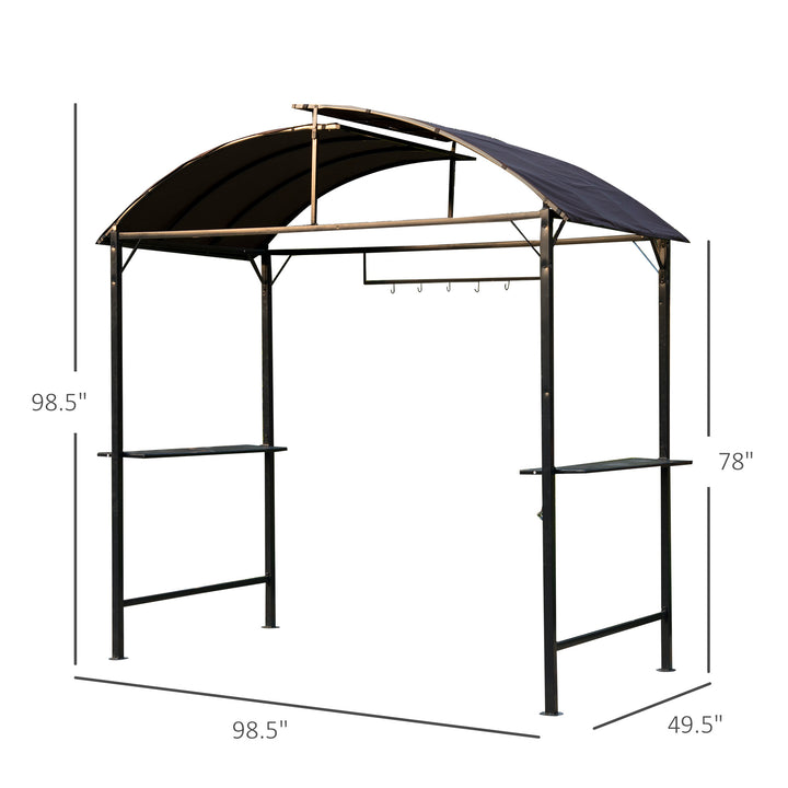 Outsunny 8x4ft BBQ Gazebo Tent Metal Frame Arch Canopy Garden Sunshade Portable Shelter Backyard with Side Shelf Coffee
