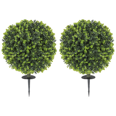 HOMCOM 2 Pack 1.3ft Artificial Ball Eucalyptus Topiary with Ground Stake, UV Resistant Faux Greenery for Indoor Outdoor