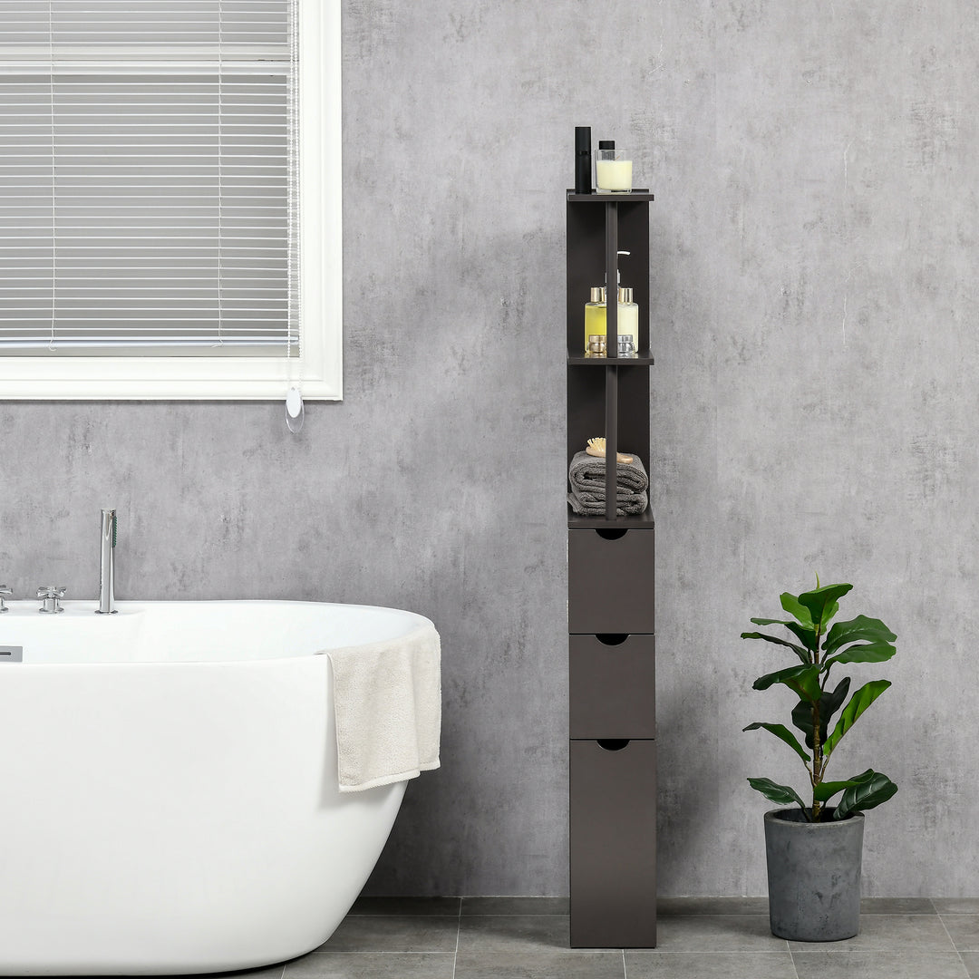 HOMCOM Tall Bathroom Storage Cabinet, Narrow Bathroom Cabinet with Drawers and Open Shelves for Small Spaces, White and Grey