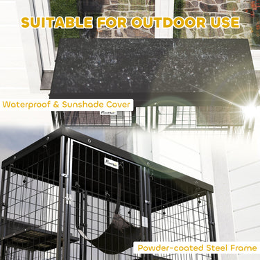 PawHut Metal Cat Cage with Waterproof Cover, 4 Platforms, Hammock, Washable Cushions for 1-3 Kittens, 46.5" x 22" x 62", Black