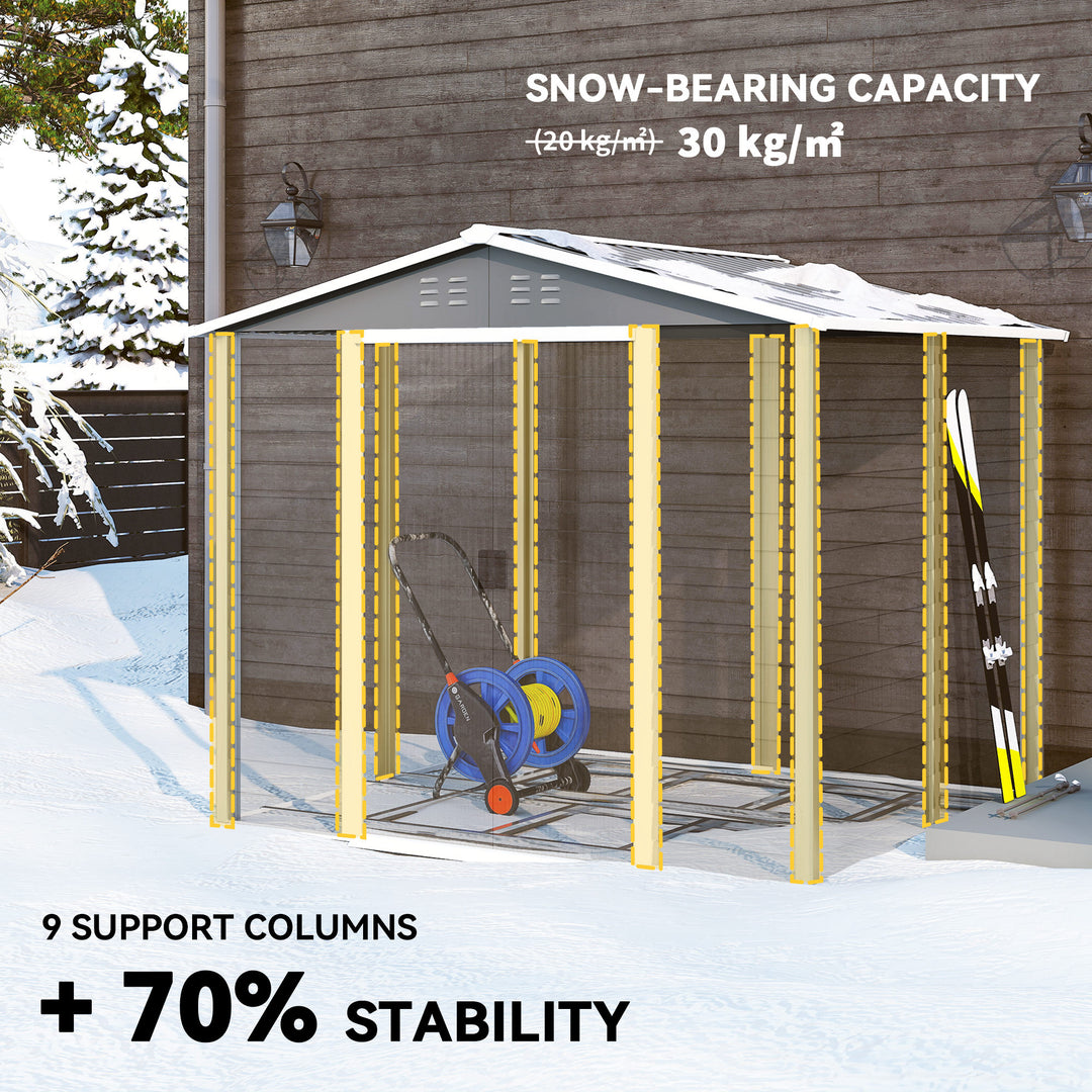 Outsunny 8' x 7' Outdoor Storage Shed, Galvanized Steel Metal Garden Shed with Lockable Doors, Floor Frame, Vents, Lock and Gloves for Backyard, Lawn, Patio, Teak