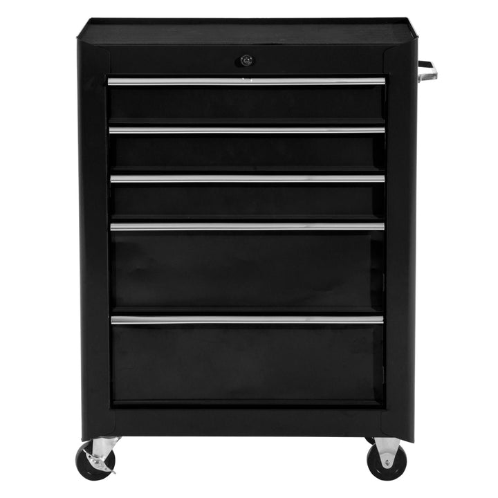 HOMCOM 5-Drawer Rolling Tool Cabinet on Wheels, Lockable Tool Chest, Tool Organizer for Garage, Factory and Workshop, Black