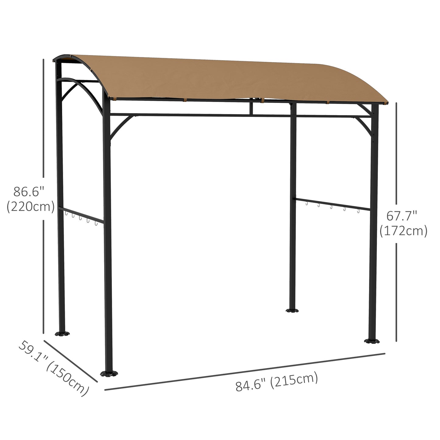 Outsunny 7' x 5' BBQ Grill Gazebo Tent, Garden Grill Canopy with Steel Frame and Hooks, Outdoor Sun Shade, Beige