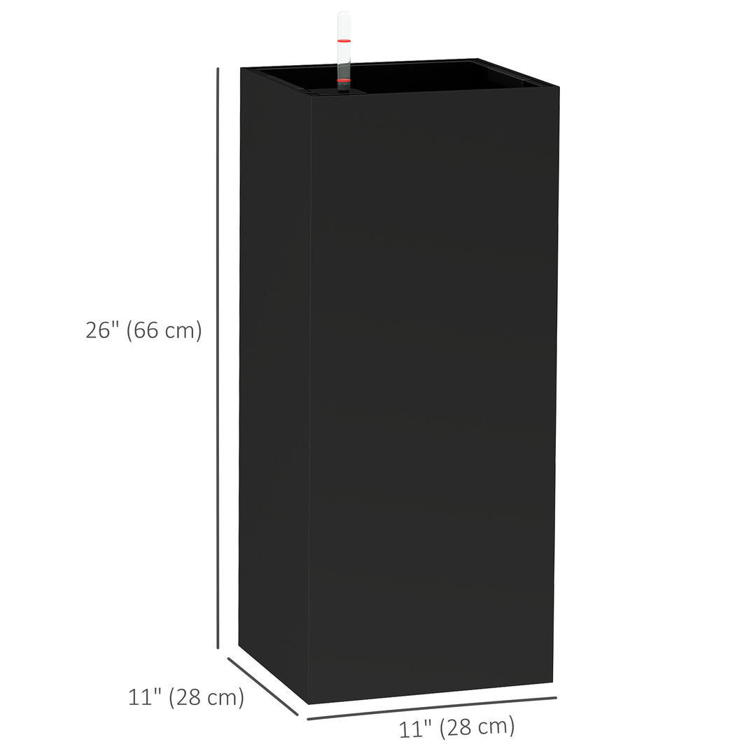 Outsunny 2 Pack Planter Box, 26 Inch Plastic Flower Pots with Water Level Indicator, Drainage Hole and Drain Plug, Dark Grey