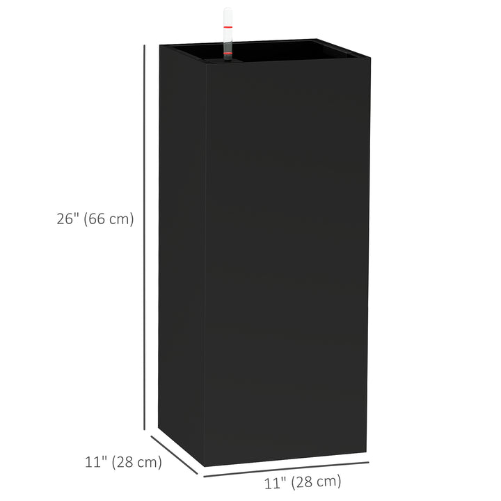 Outsunny 2 Pack Planter Box, 26 Inch Plastic Flower Pots with Water Level Indicator, Drainage Hole and Drain Plug, Dark Grey