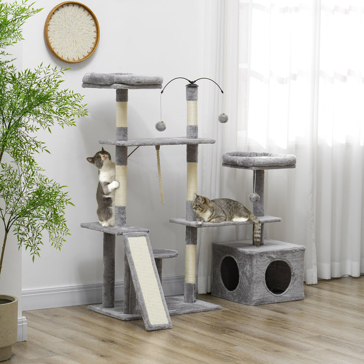 PawHut 53" Cat Tree, Cat Tower with Scratching Posts, Cat Condo, Beds, Platforms, Toy Balls for Indoor Cats, Dark Grey